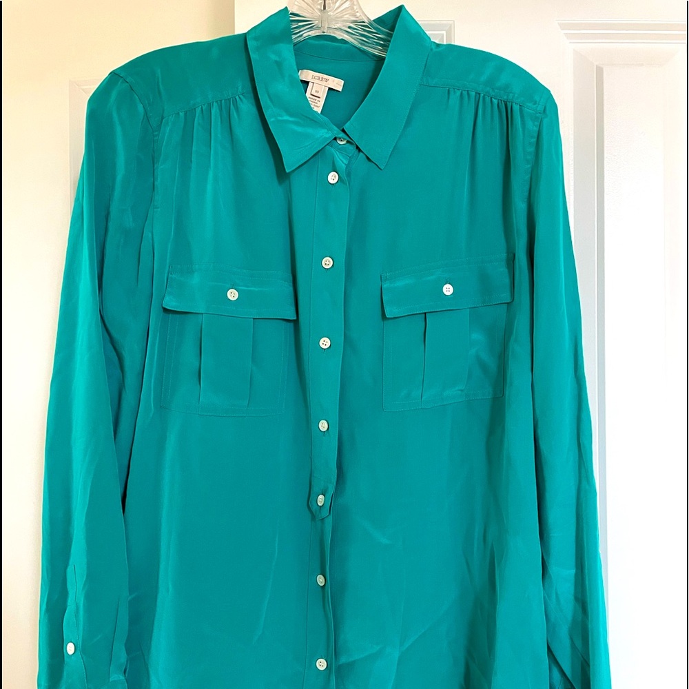 J. CREW Silk Long Sleeve Blouse Button up Size 10 Women’s